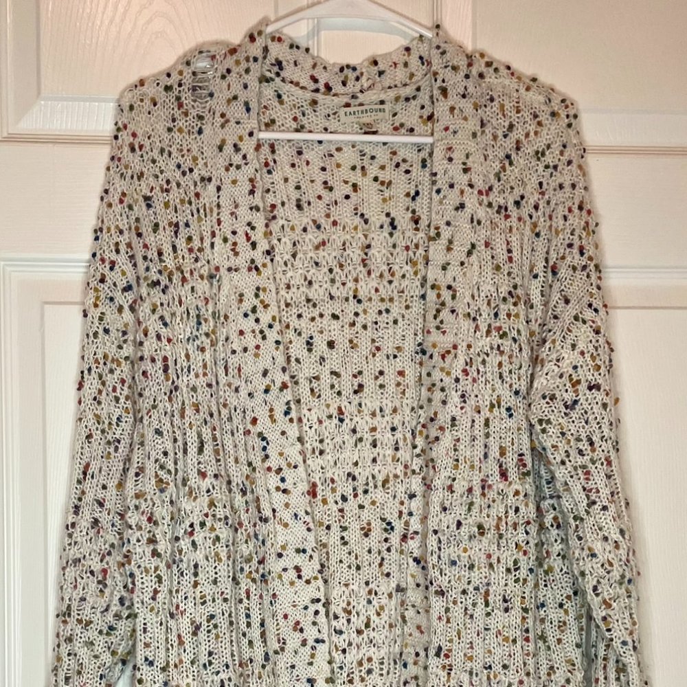 Multicolor Dotted Woven Cardigan by Earthbound - Colorful Rainbow Sweater Boho